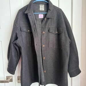 Vocal Dark Charcoal Button-Up Wool Jean Jacket